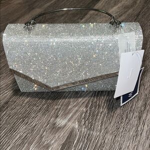 NWT Elegant Silver Rhinestoned Envelope Purse